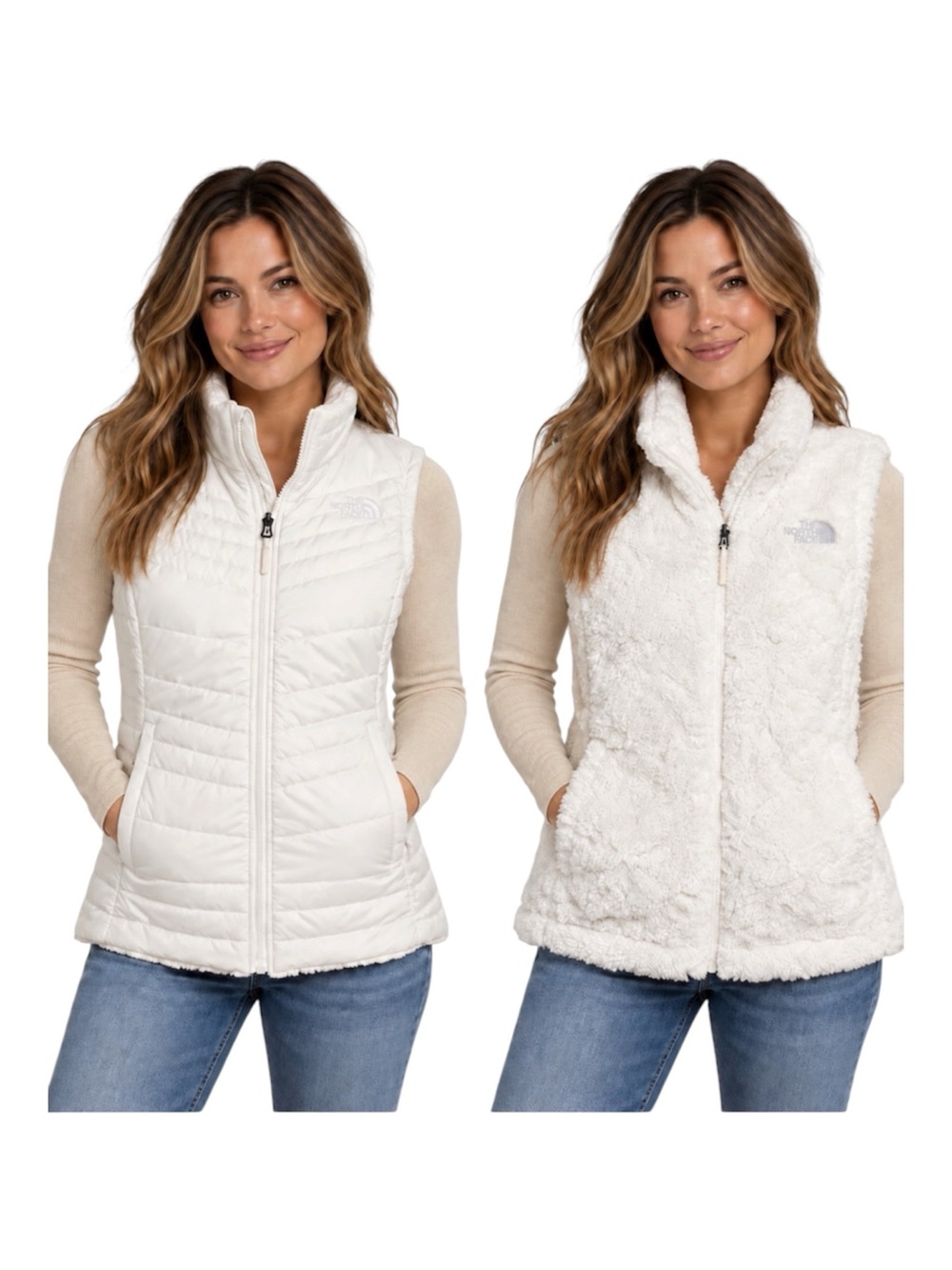 North Face white reversible vest women’s small